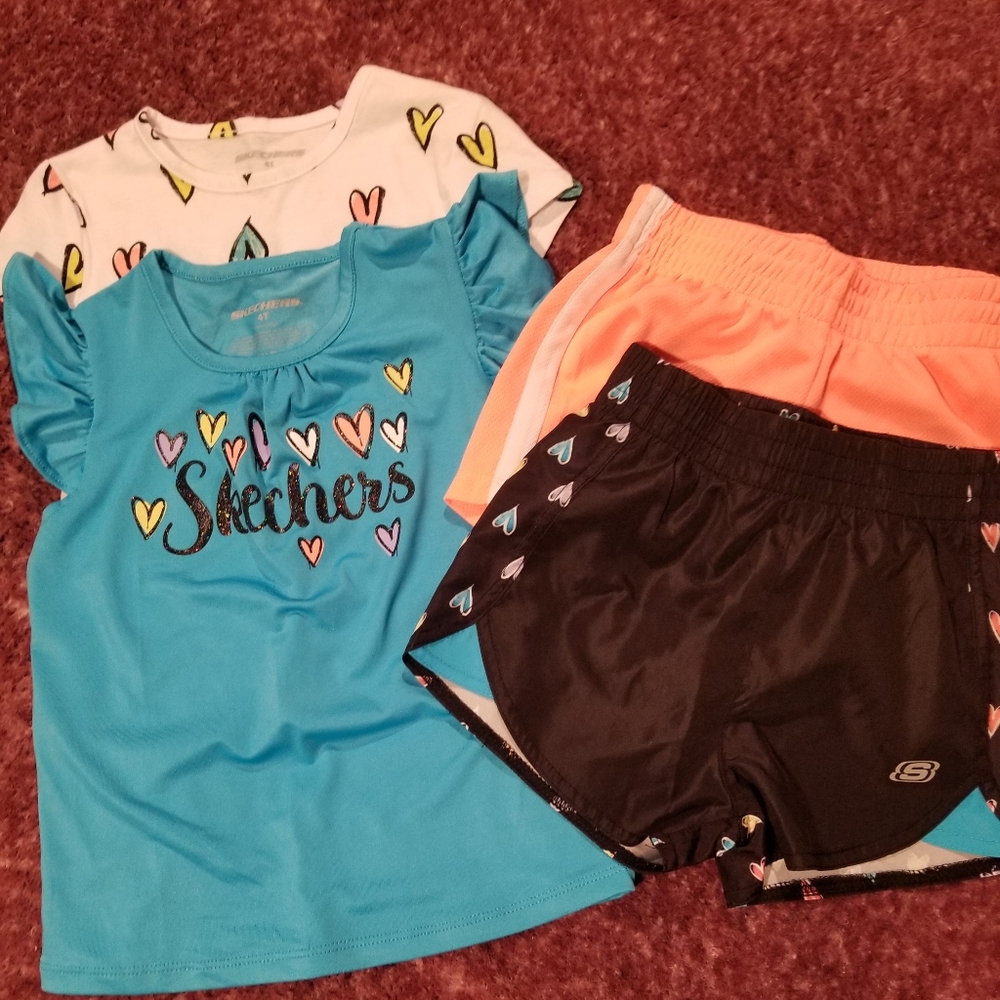 Girl's Skechers Colorful Heart Print Shorts Sets Size 4T NWOT